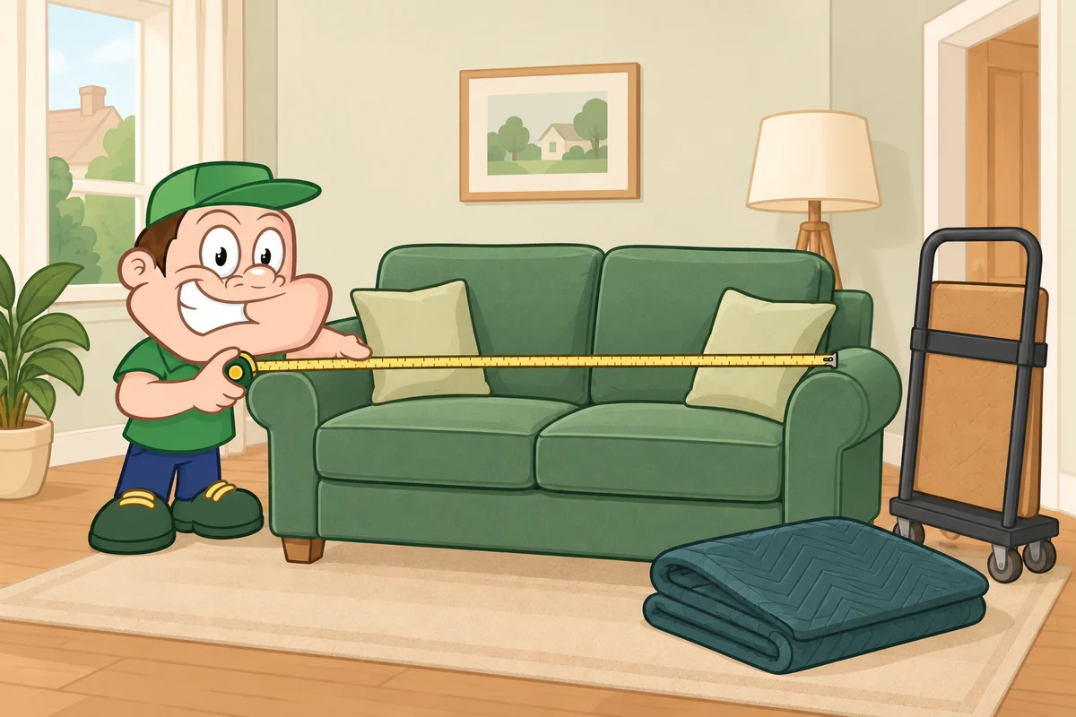 Driver Dan measuring a sofa for furniture delivery