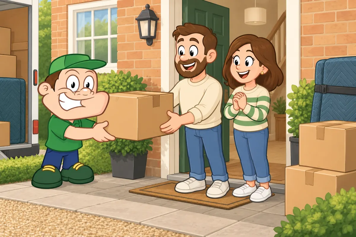 Driver Dan helping a couple with boxes at their new home
