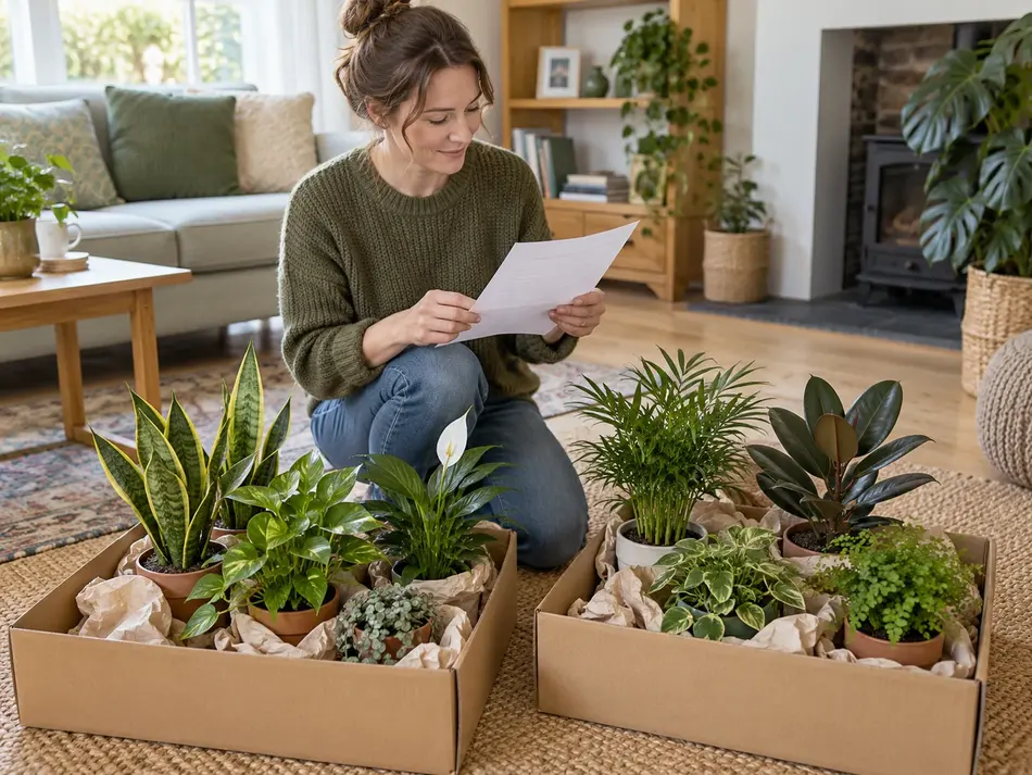 Woman preparing houseplants for a move