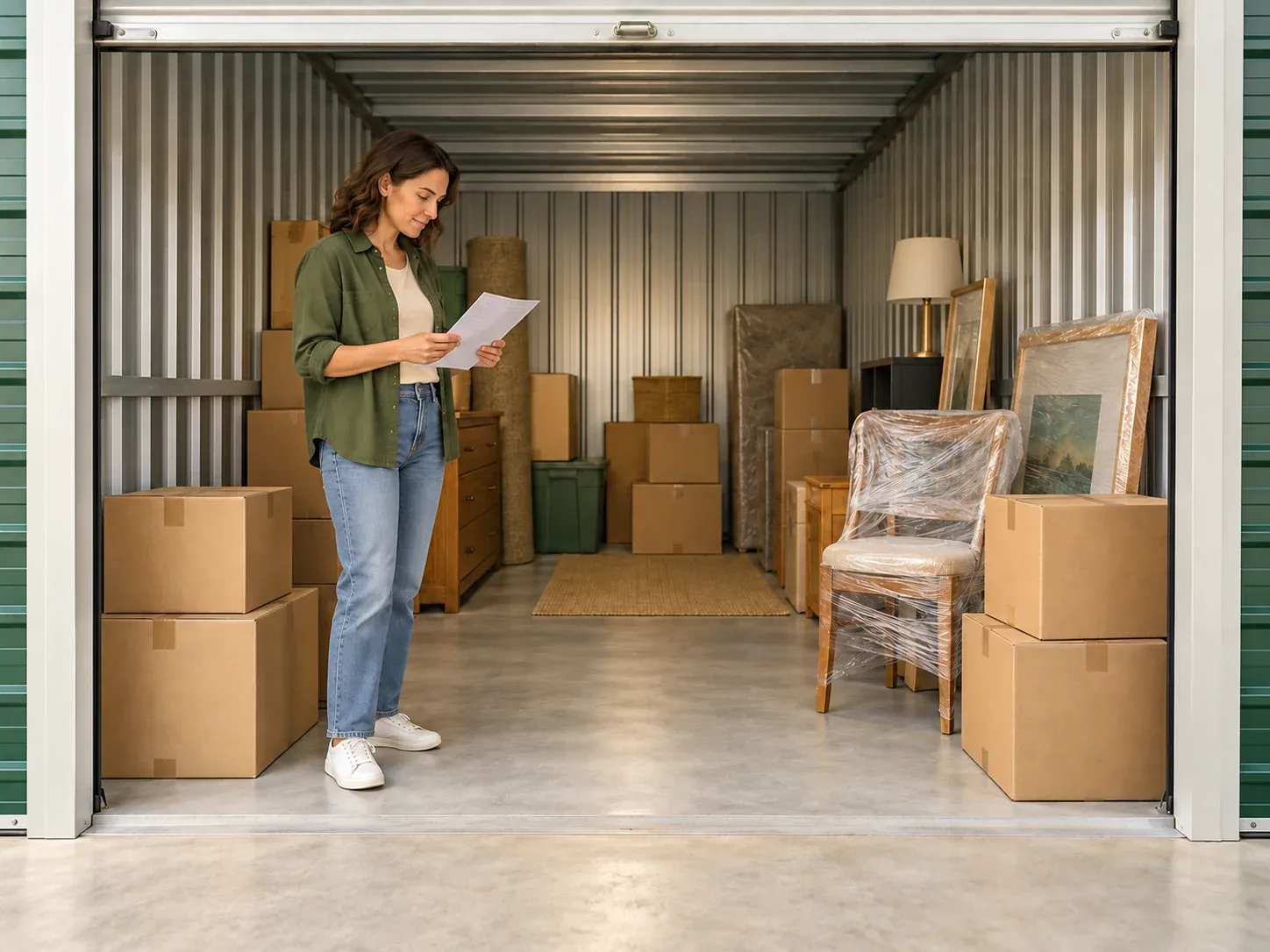 Person moving boxes into a self-storage unit