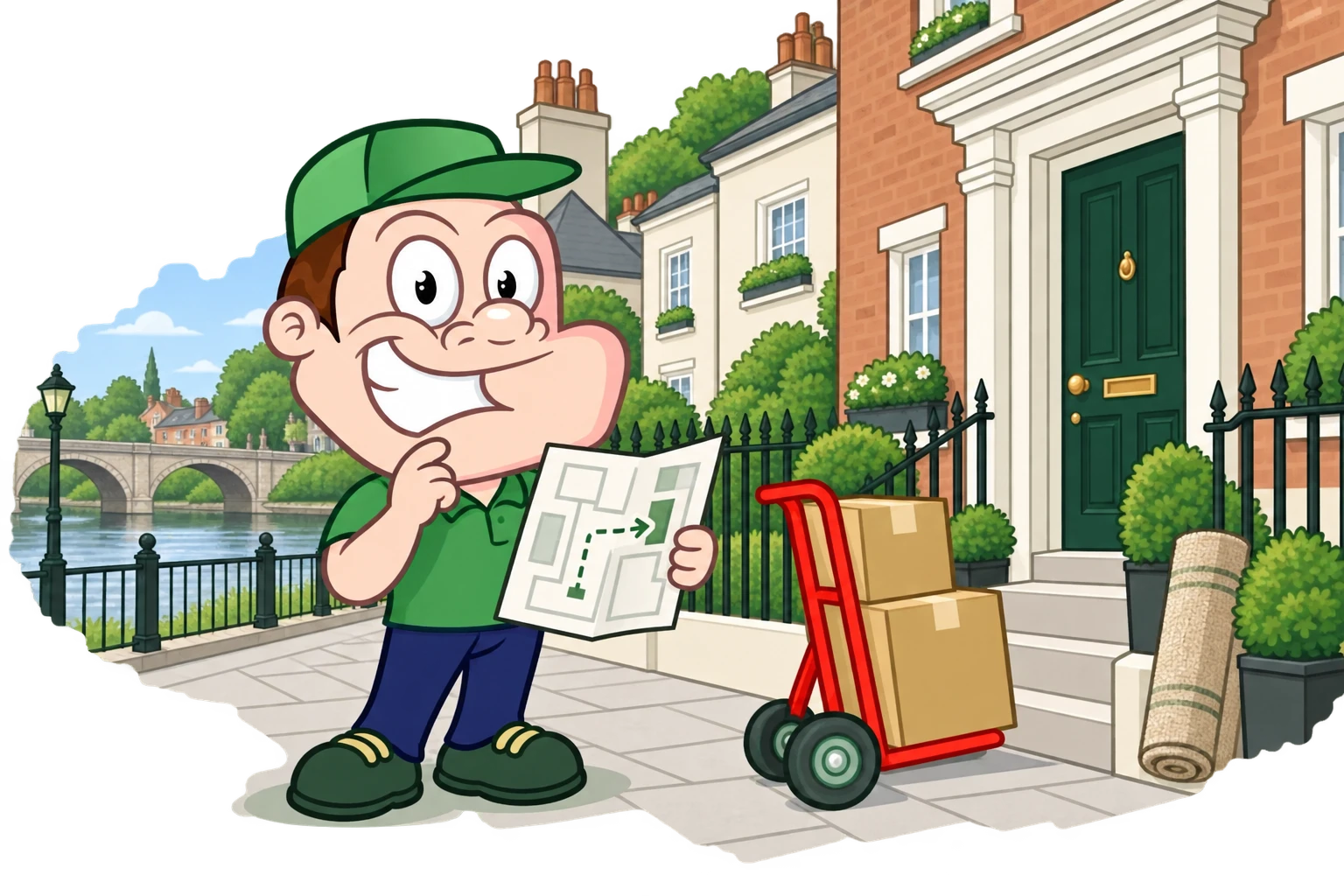 Driver Dan planning access with a moving checklist and boxes in Bedford