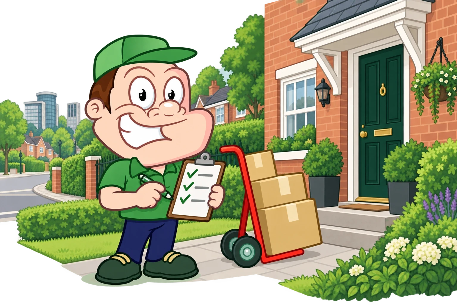 Driver Dan planning access with a moving checklist and boxes in Bracknell