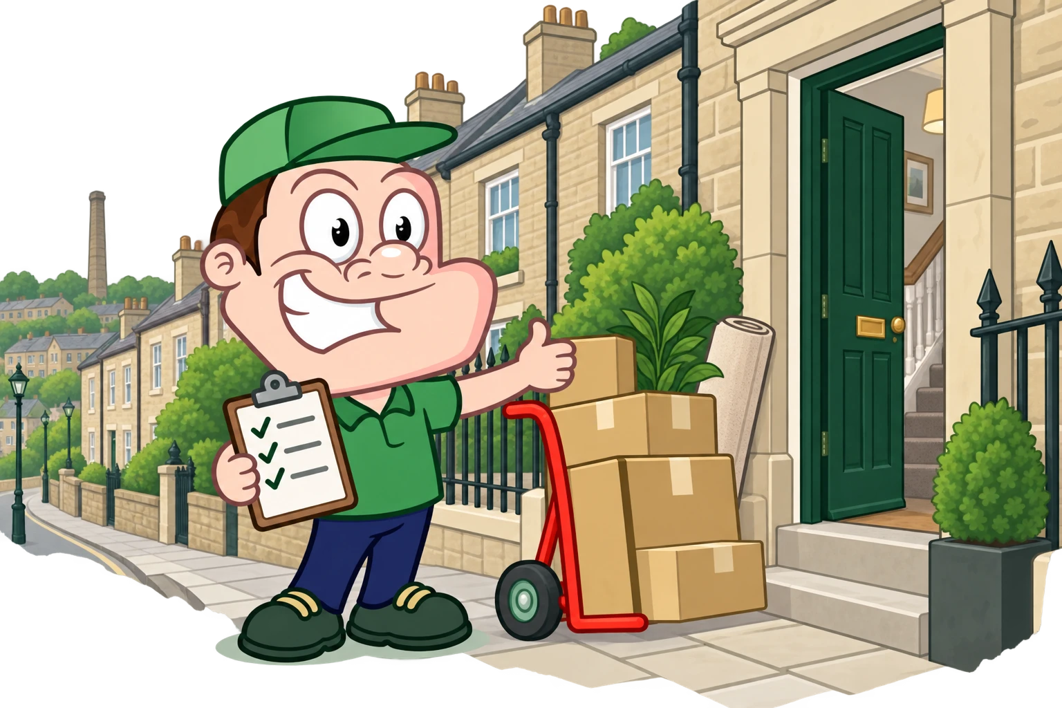 Driver Dan planning access with a moving checklist and boxes in Bradford