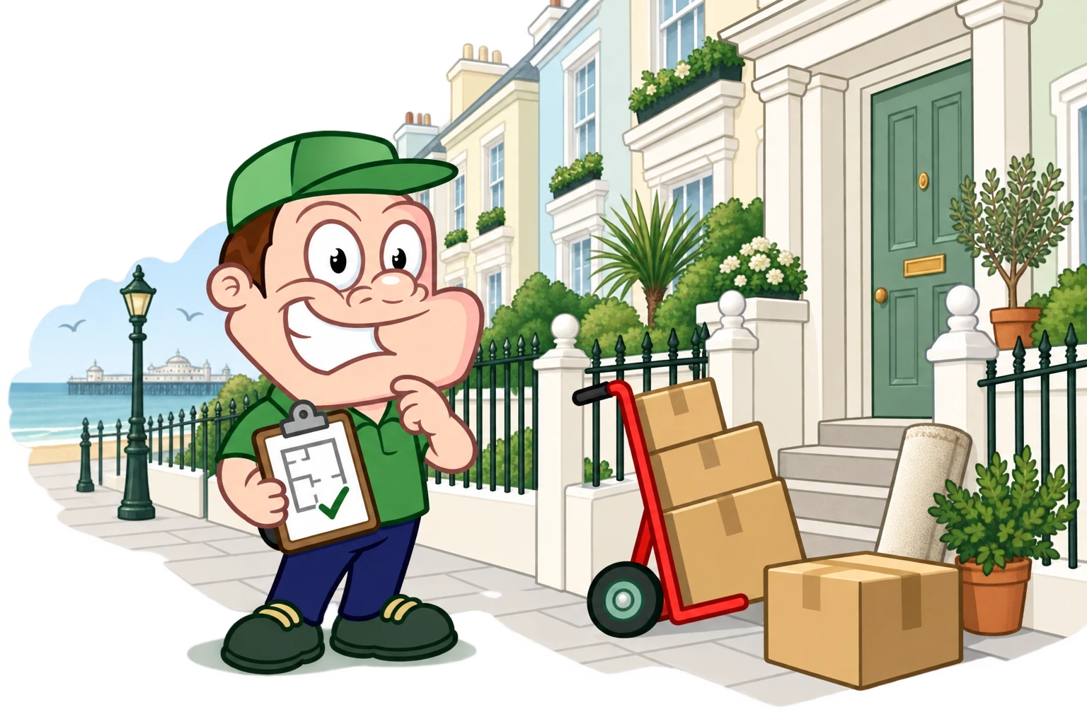 Driver Dan planning access with a moving checklist and boxes in Brighton