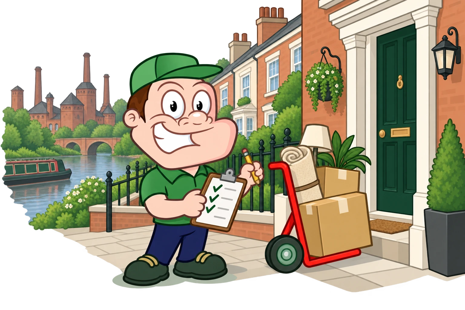 Driver Dan planning access with a moving checklist and boxes in Burton upon Trent