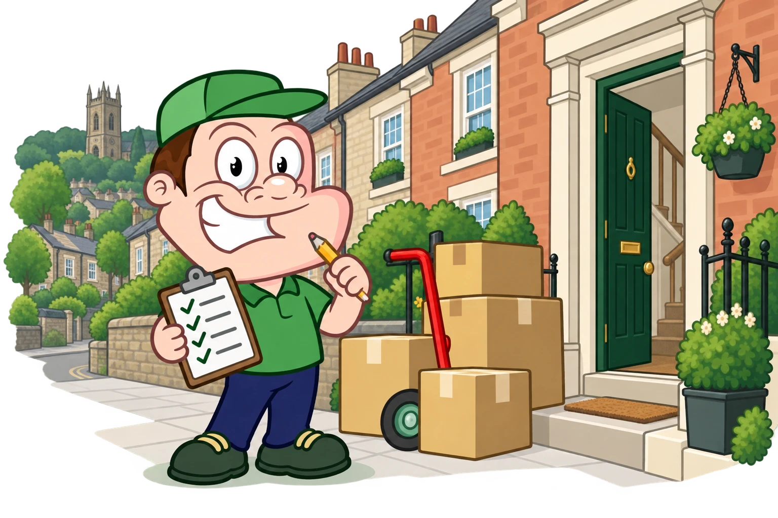 Driver Dan planning access with a moving checklist and boxes in Bury