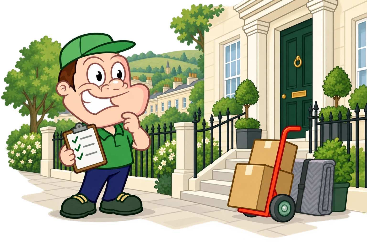 Driver Dan planning access with a moving checklist and boxes in Cheltenham