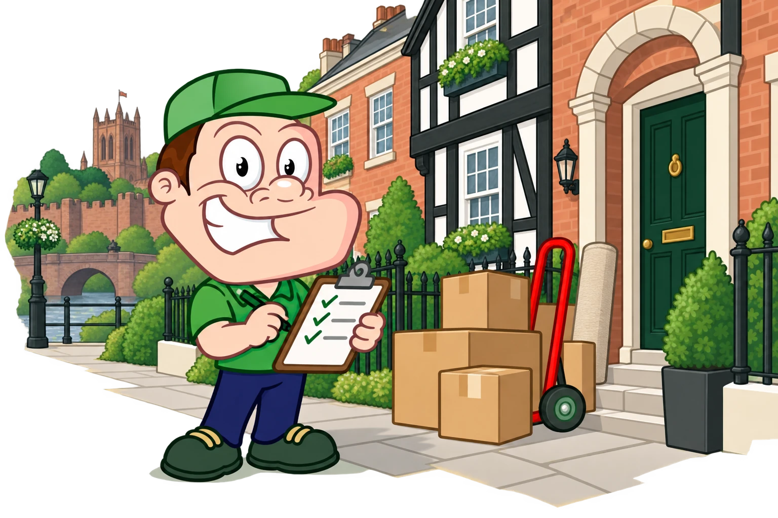Driver Dan planning access with a moving checklist and boxes in Chester