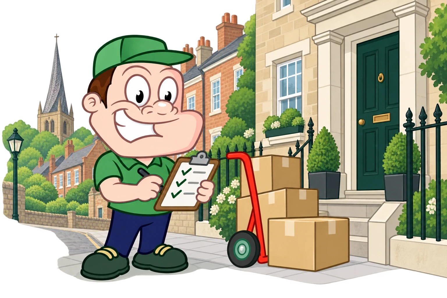Driver Dan planning access with a moving checklist and boxes in Chesterfield