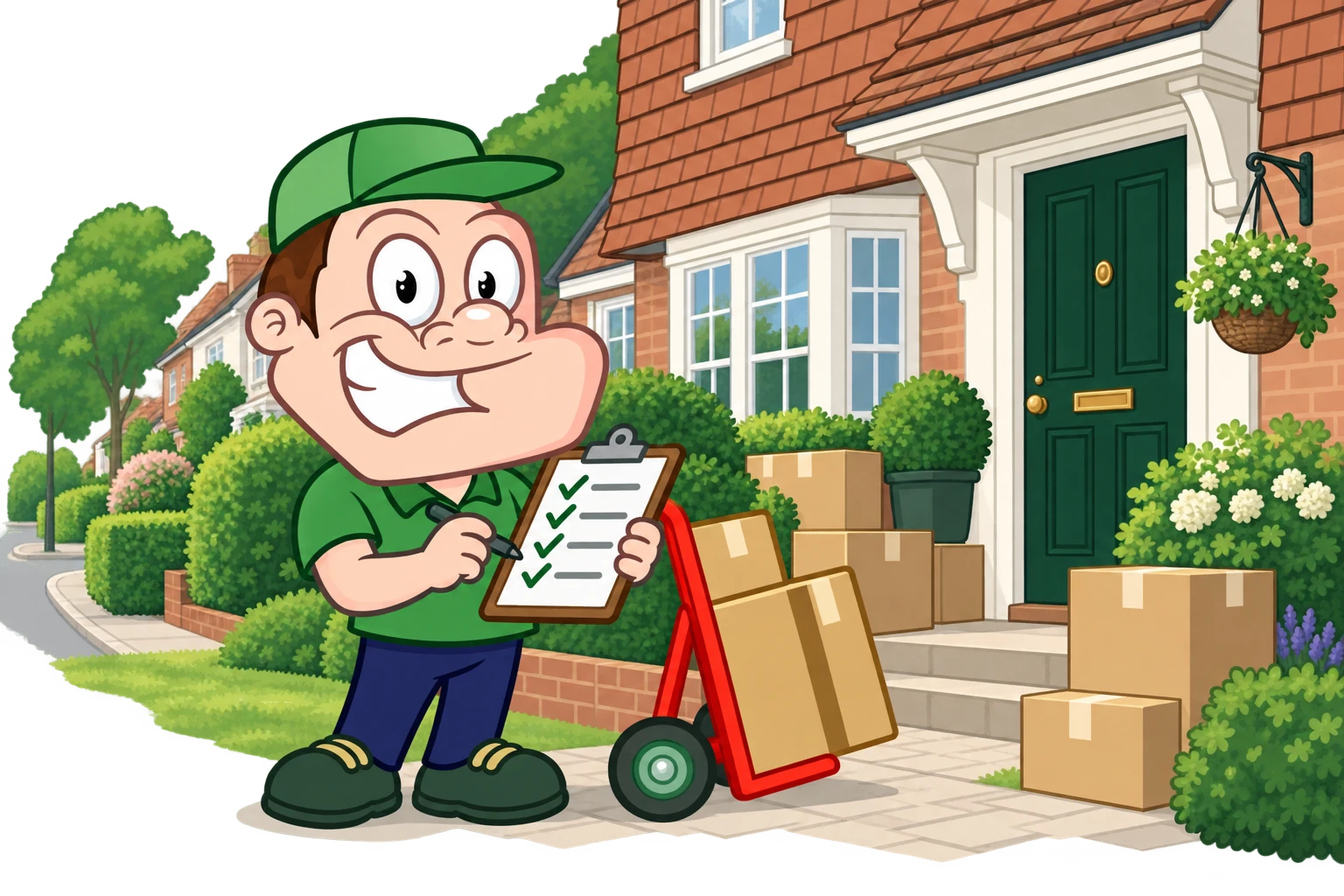 Driver Dan planning access with a moving checklist and boxes in Crawley