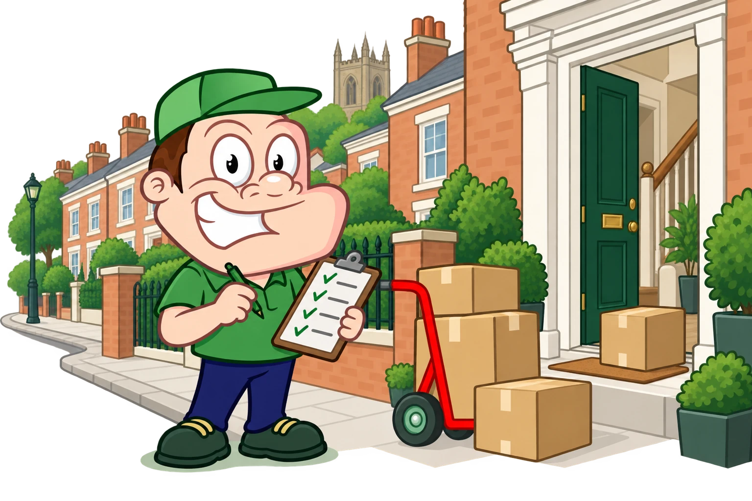 Driver Dan planning access with a moving checklist and boxes in Derby