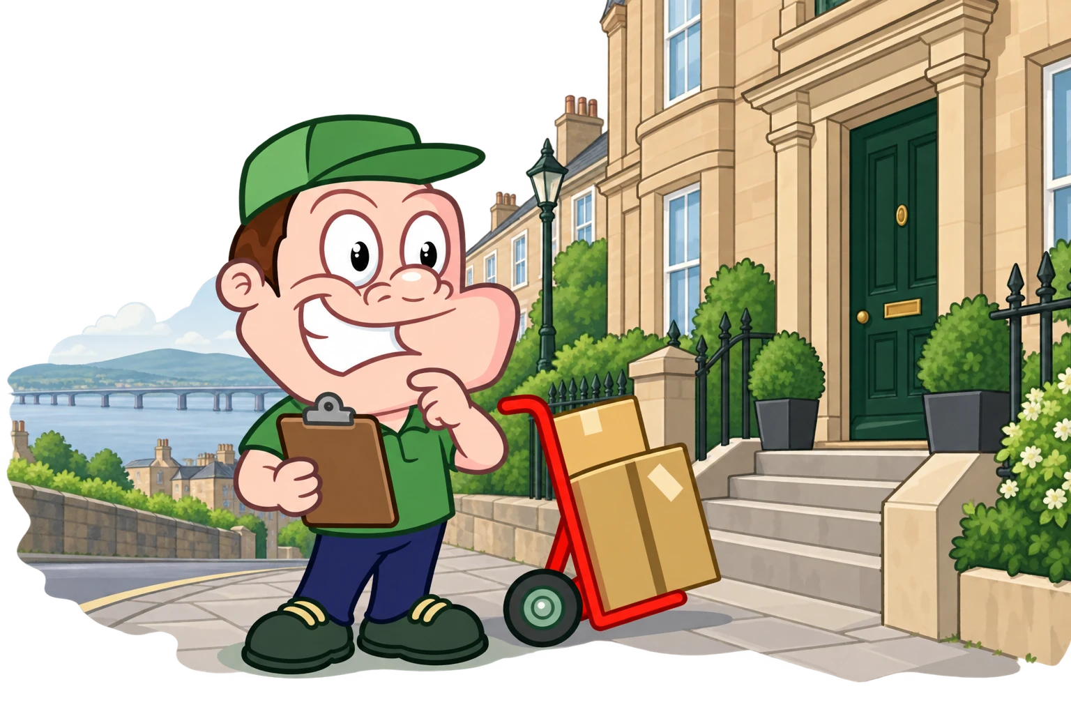 Driver Dan planning access with a moving checklist and boxes in Dundee