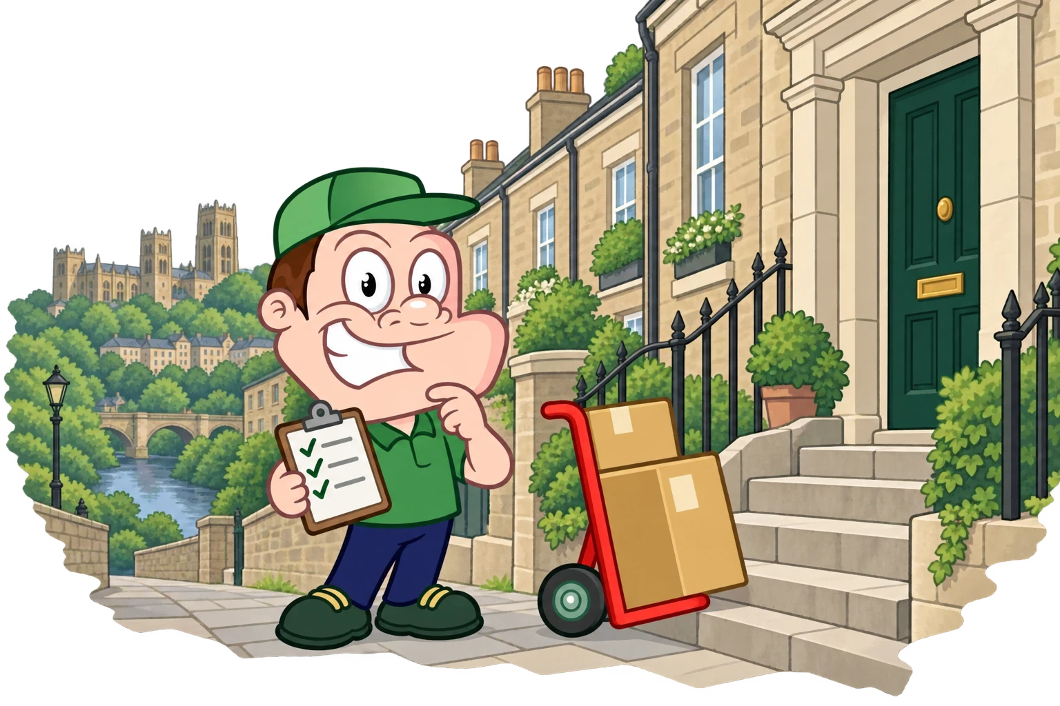 Driver Dan planning access with a moving checklist and boxes in Durham