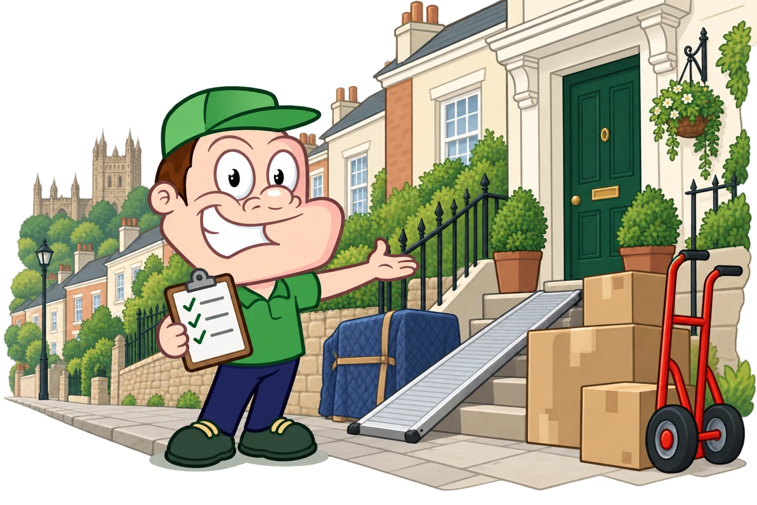 Driver Dan planning access with a moving checklist and boxes in Exeter