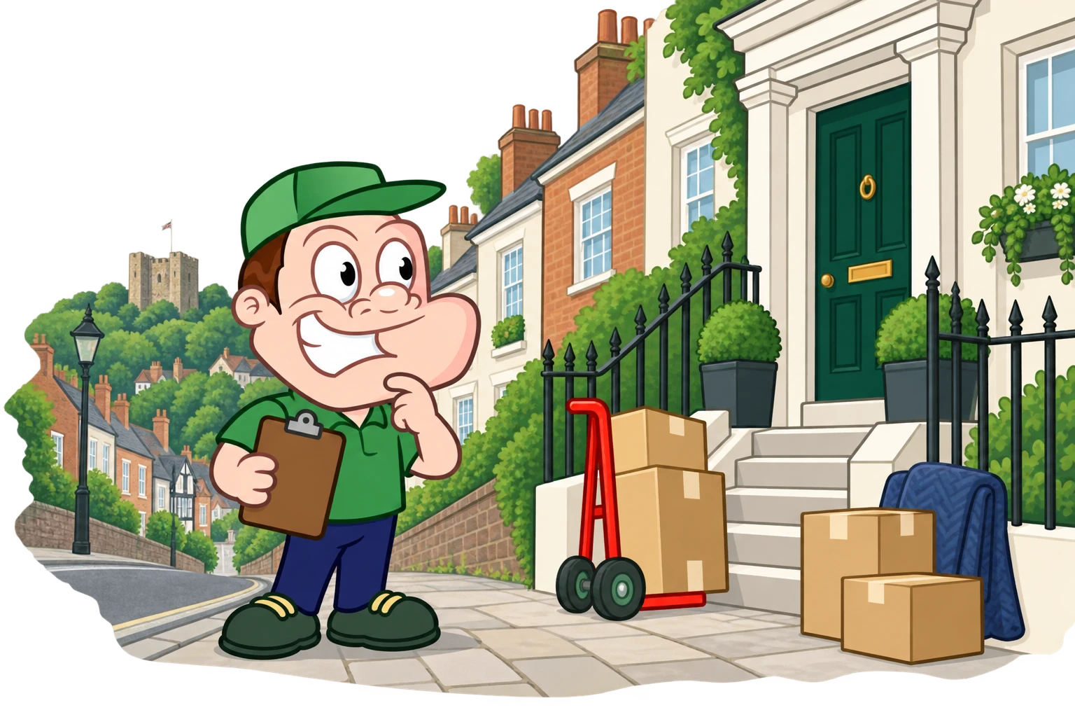 Driver Dan planning access with a moving checklist and boxes in Guildford