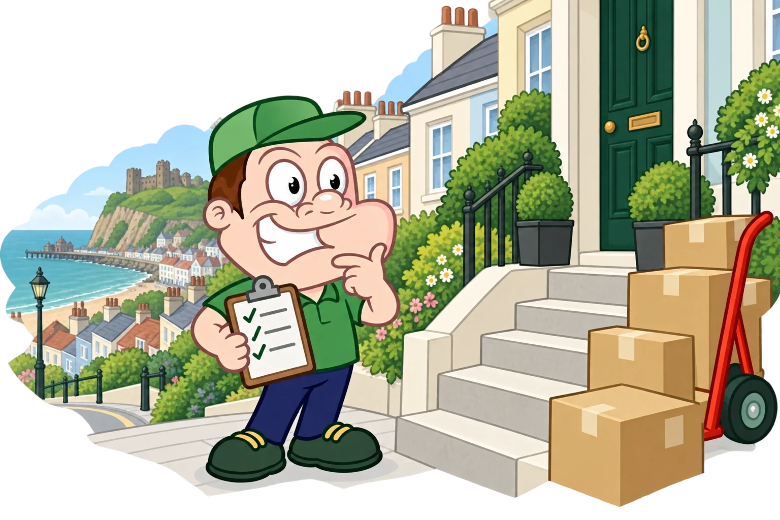 Driver Dan planning access with a moving checklist and boxes in Hastings