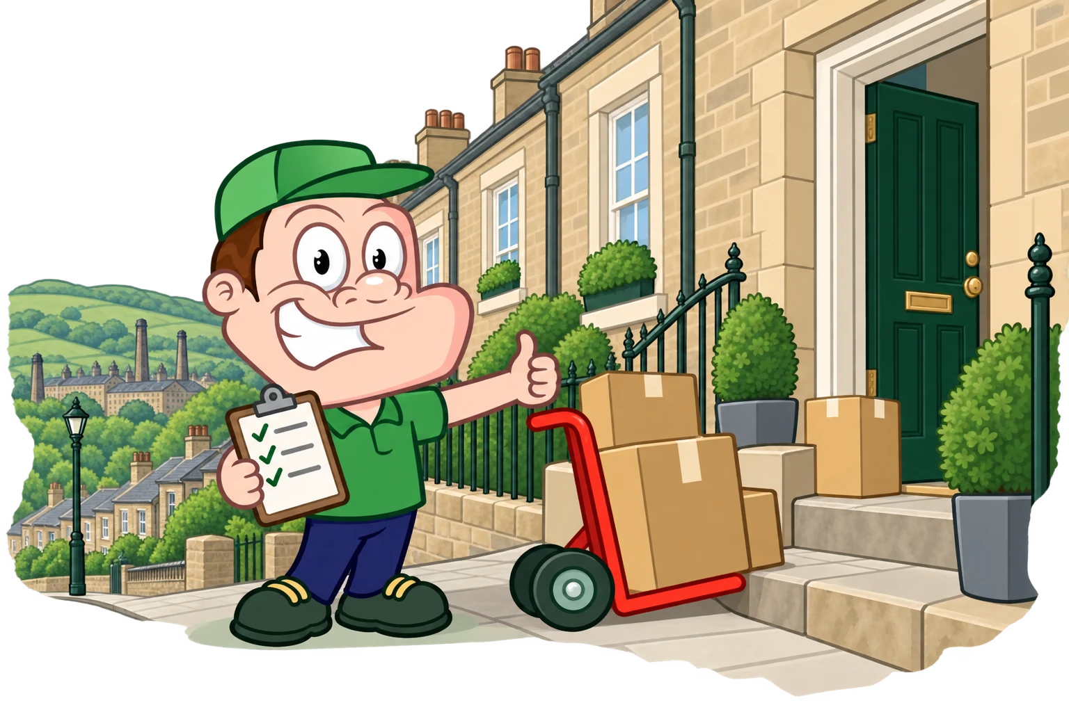 Driver Dan planning access with a moving checklist and boxes in Huddersfield