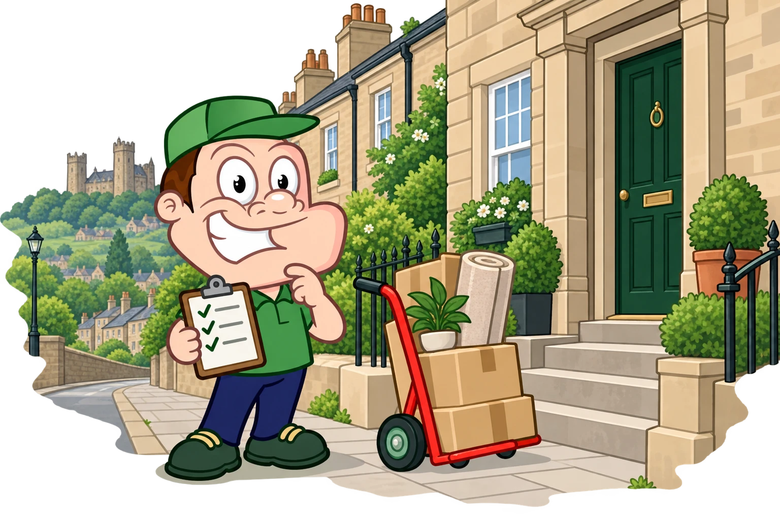 Driver Dan planning access with a moving checklist and boxes in Lancaster