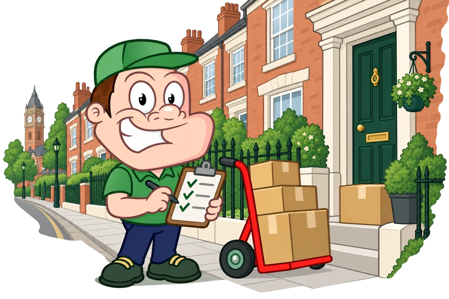 Driver Dan planning access with a moving checklist and boxes in Leicester