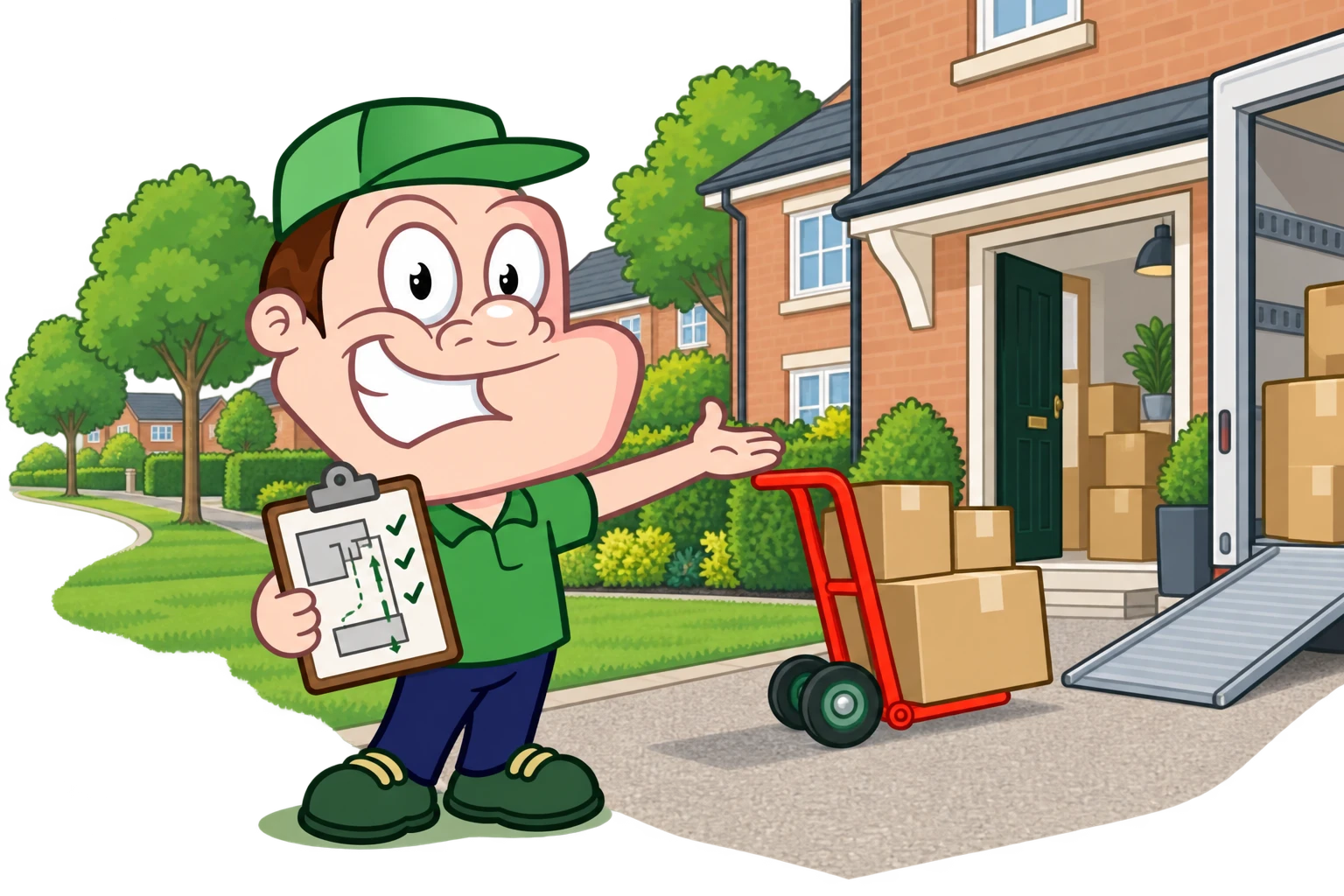 Driver Dan planning access with a moving checklist and boxes in Milton Keynes