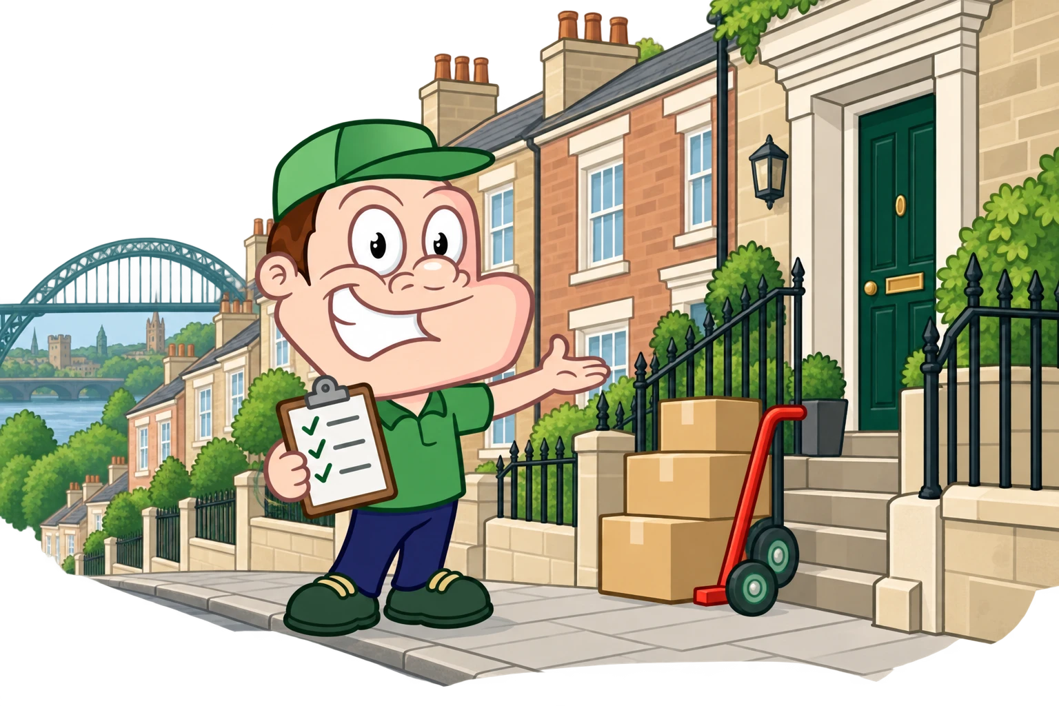 Driver Dan planning access with a moving checklist and boxes in Newcastle
