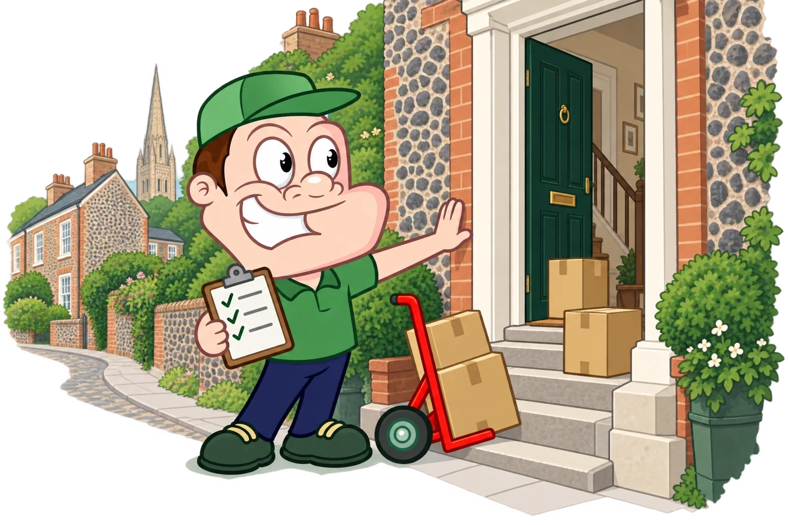 Driver Dan planning access with a moving checklist and boxes in Norwich