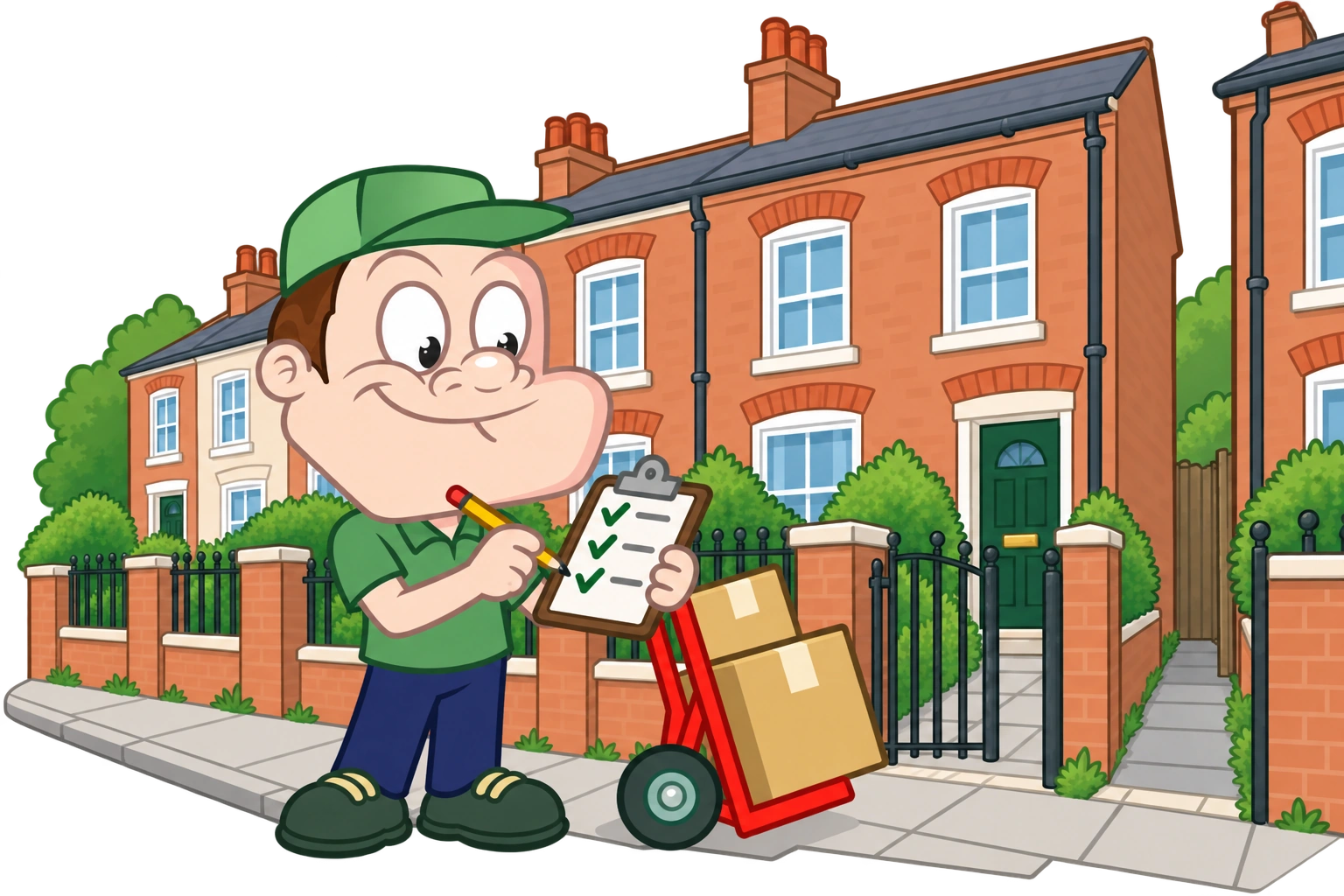 Driver Dan planning access with a moving checklist and boxes in Nottingham