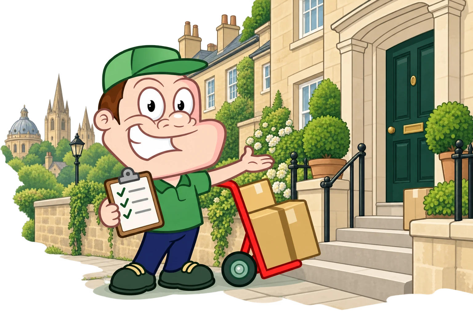 Driver Dan planning access with a moving checklist and boxes in Oxford