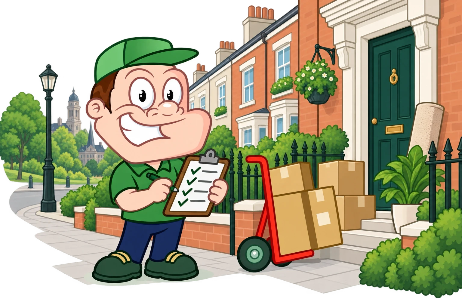 Driver Dan planning access with a moving checklist and boxes in Preston
