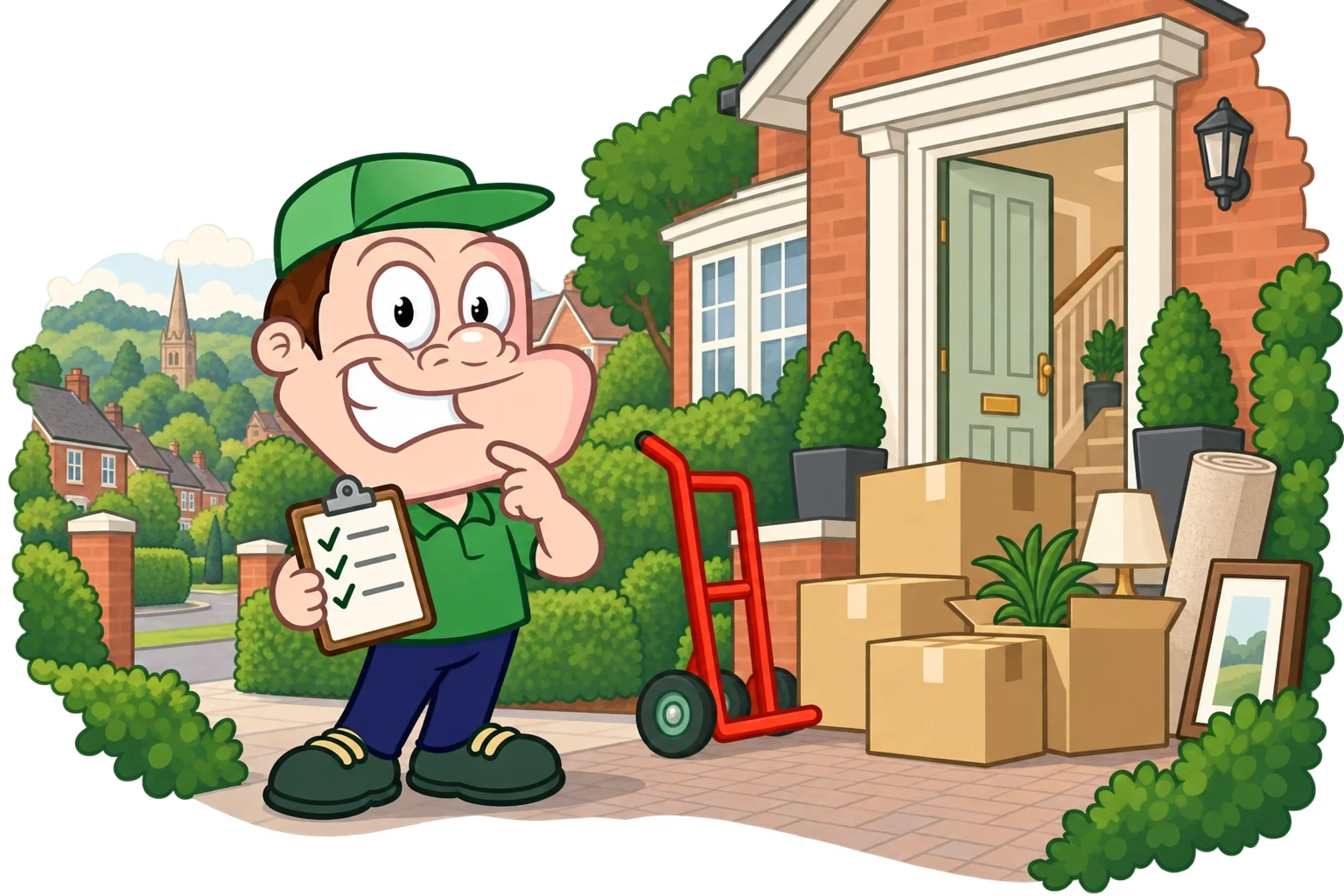 Driver Dan planning access with a moving checklist and boxes in Redditch