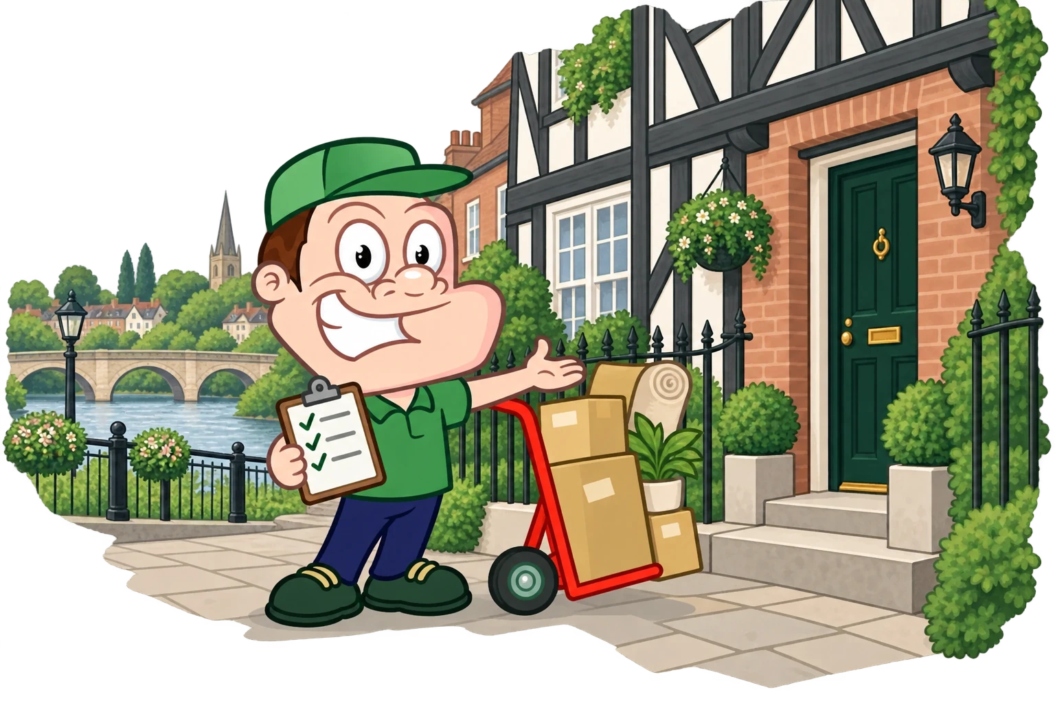 Driver Dan planning access with a moving checklist and boxes in Shrewsbury