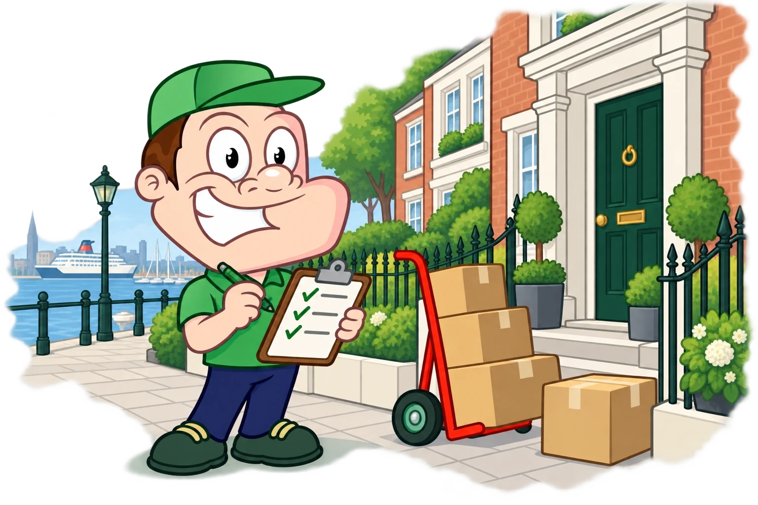 Driver Dan planning access with a moving checklist and boxes in Southampton