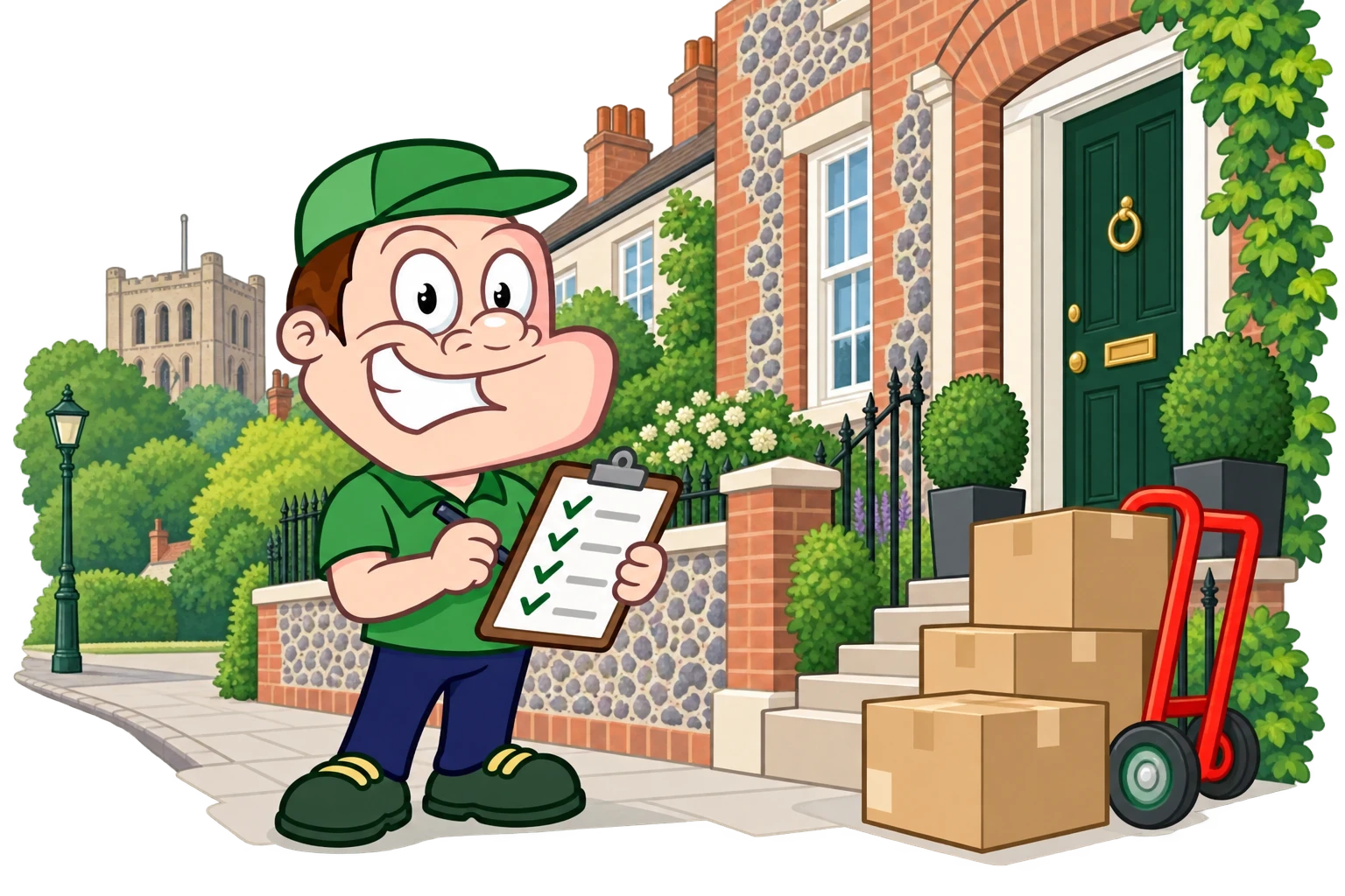 Driver Dan planning access with a moving checklist and boxes in St Albans