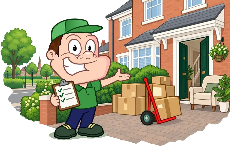 Driver Dan planning access with a moving checklist and boxes in Watford