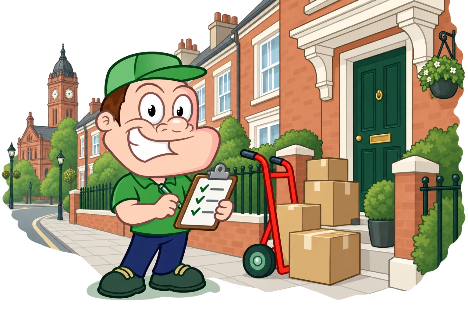 Driver Dan planning access with a moving checklist and boxes in West Bromwich