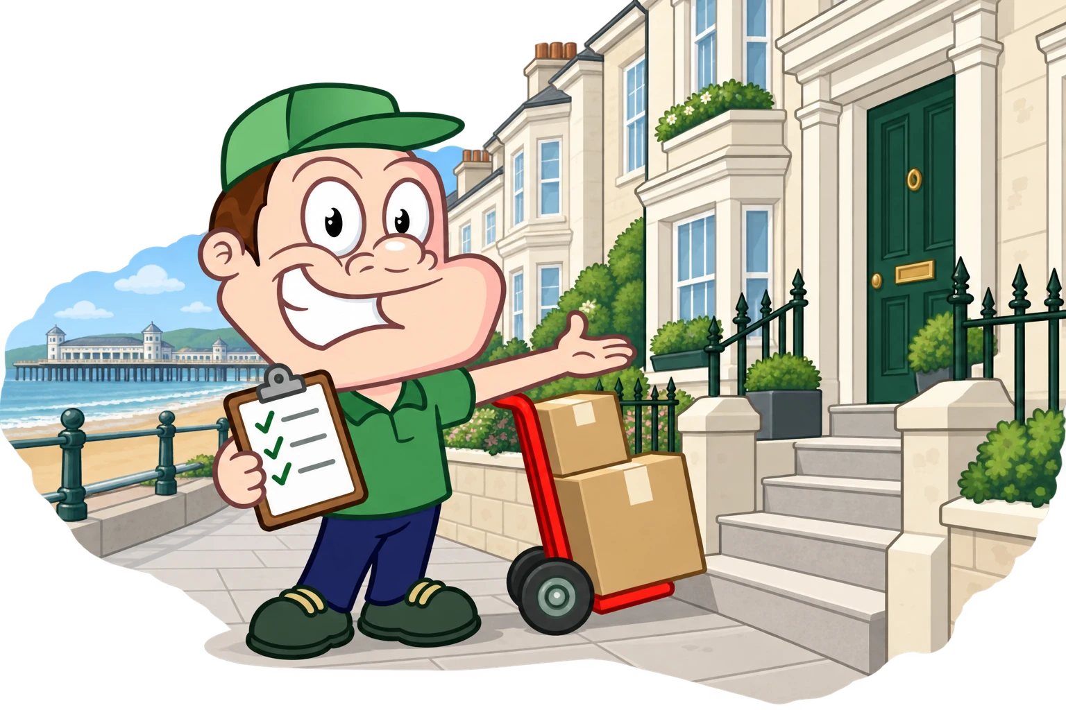 Driver Dan planning access with a moving checklist and boxes in Weston-super-Mare
