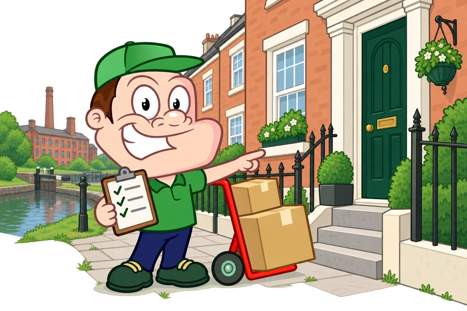 Driver Dan planning access with a moving checklist and boxes in Wigan