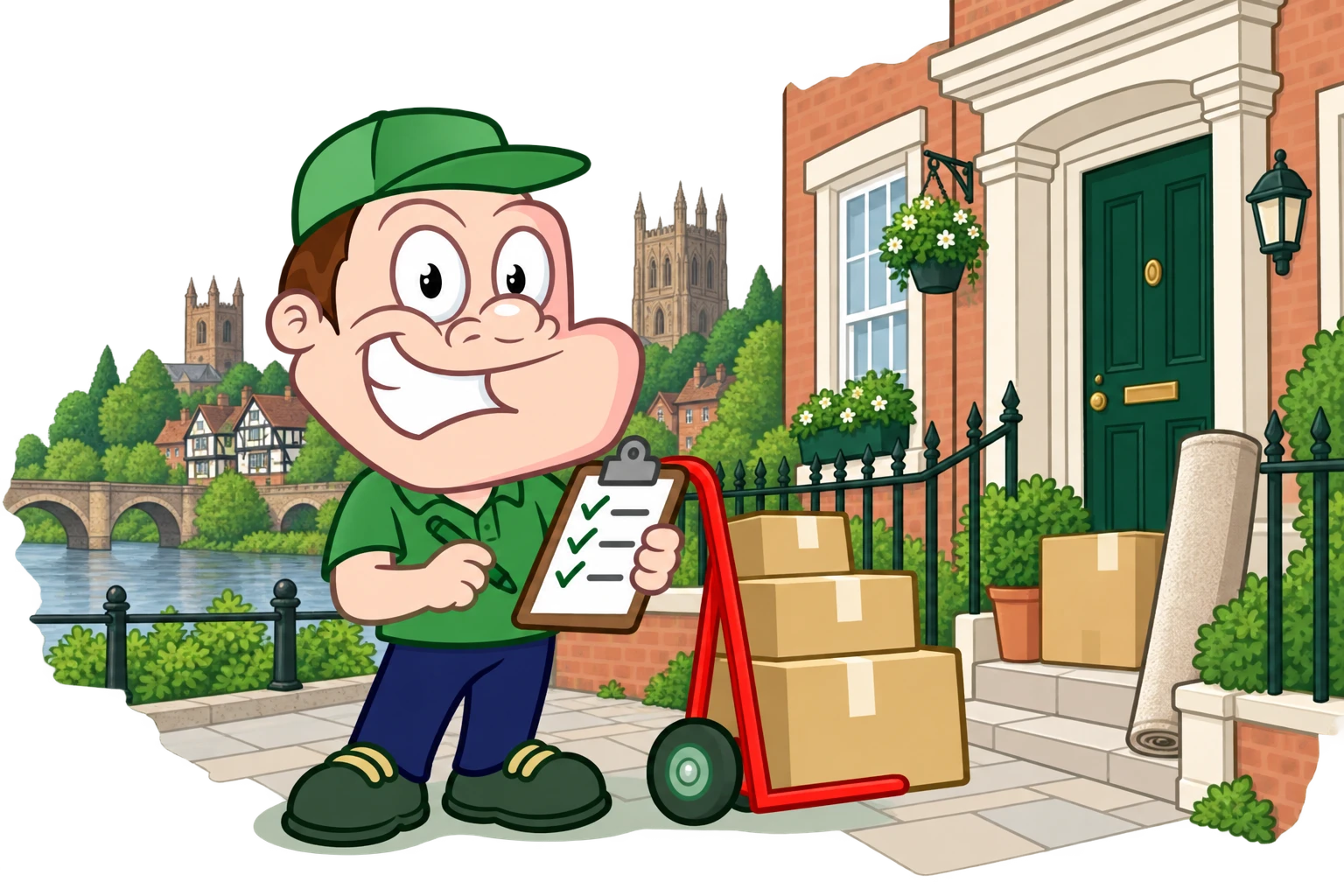 Driver Dan planning access with a moving checklist and boxes in Worcester