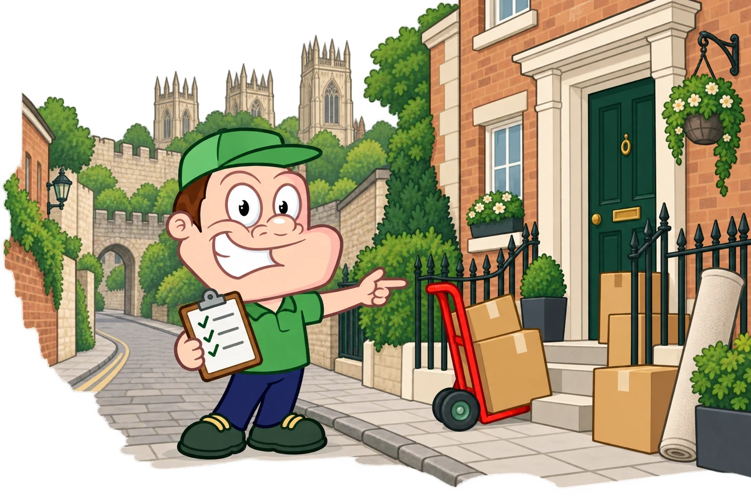 Driver Dan planning access with a moving checklist and boxes in York