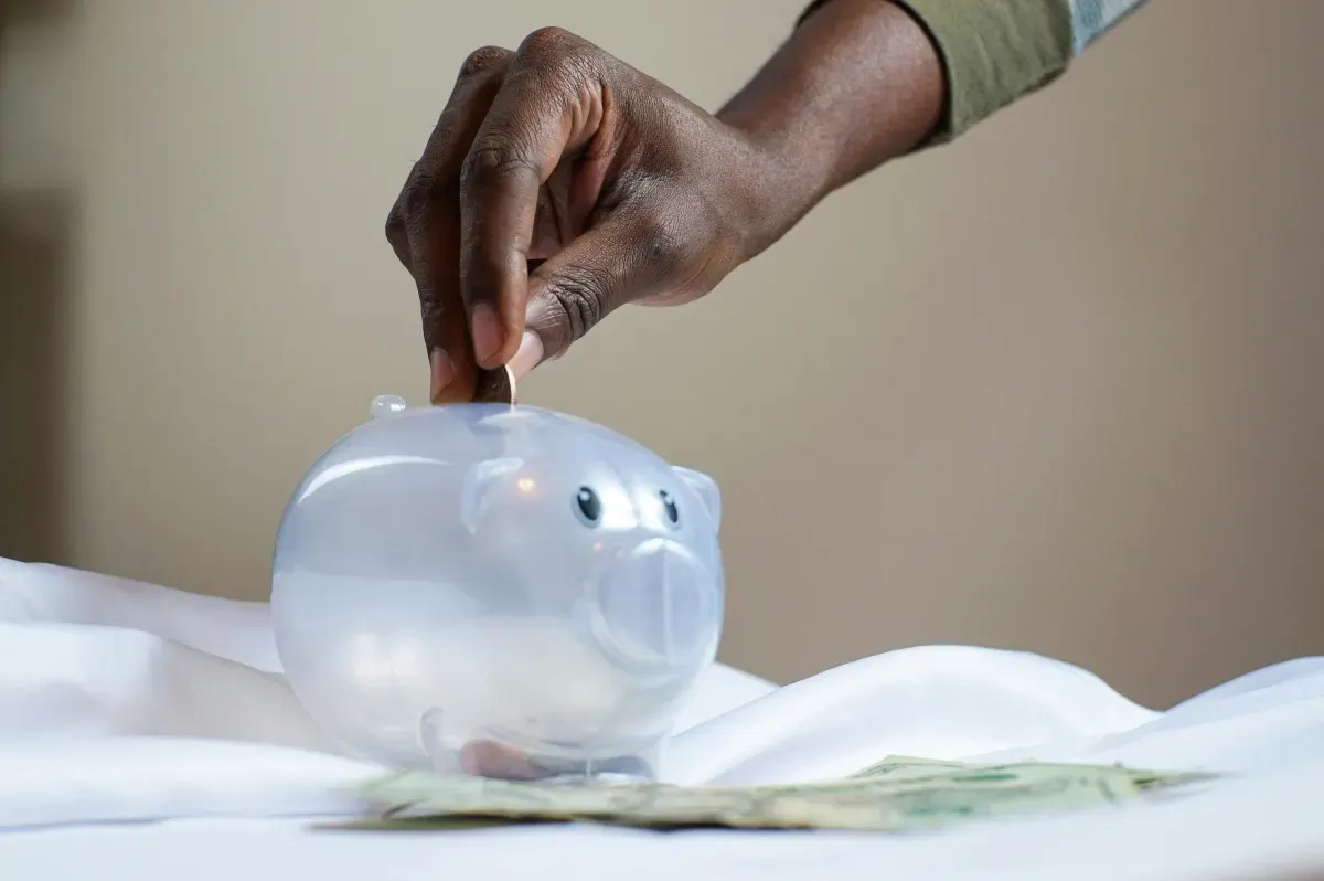 Coins being saved in a piggy bank