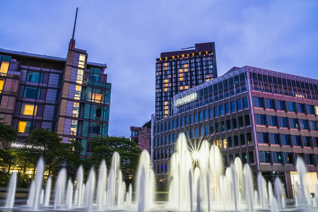 Sheffield city buildings at dusk
