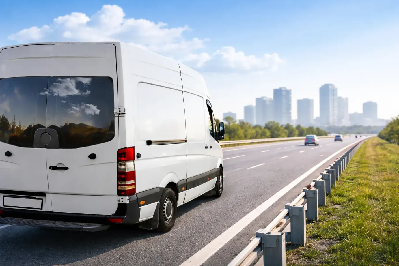 White van travelling along a motorway